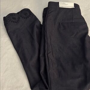 Black Ankle Pants with Embroidered Detail